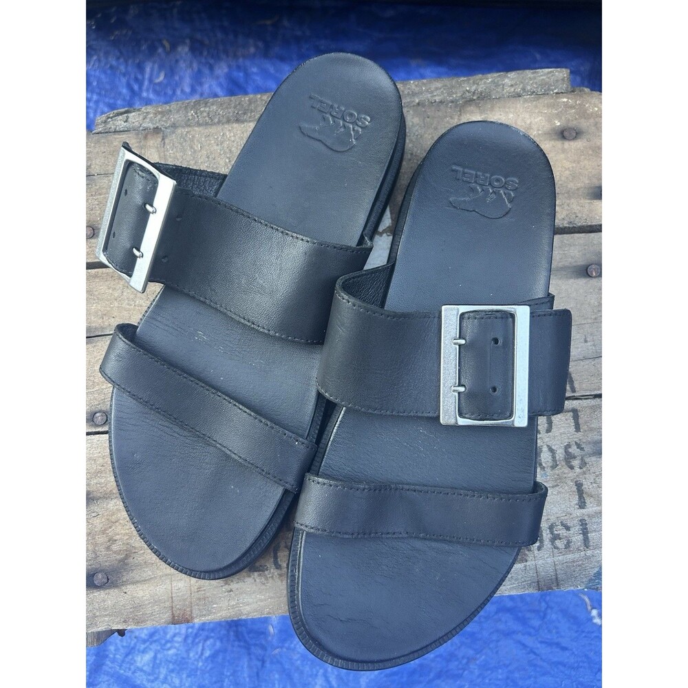 Sorel Roaming Buckle Slide Sandals Women’s 8 Black Chunky Comfort Summer